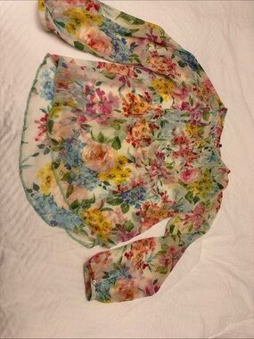 Sheer Floral Button-Front Blouse - Multicolor